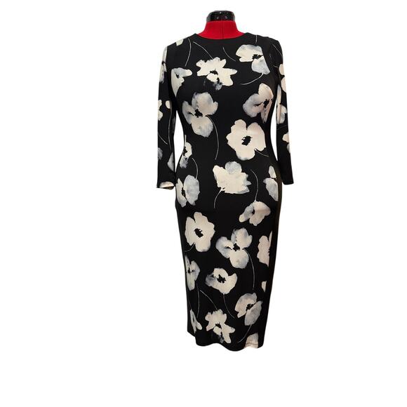 Size 10 Black & White Floral Print Sheath Dress - Maggy London - Picture 1 of 12